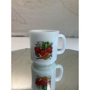 Vintage Retro 1950s GLASBAKE Coffee Mug Cup‎ Vegetables Pattern Milk Glass Spice